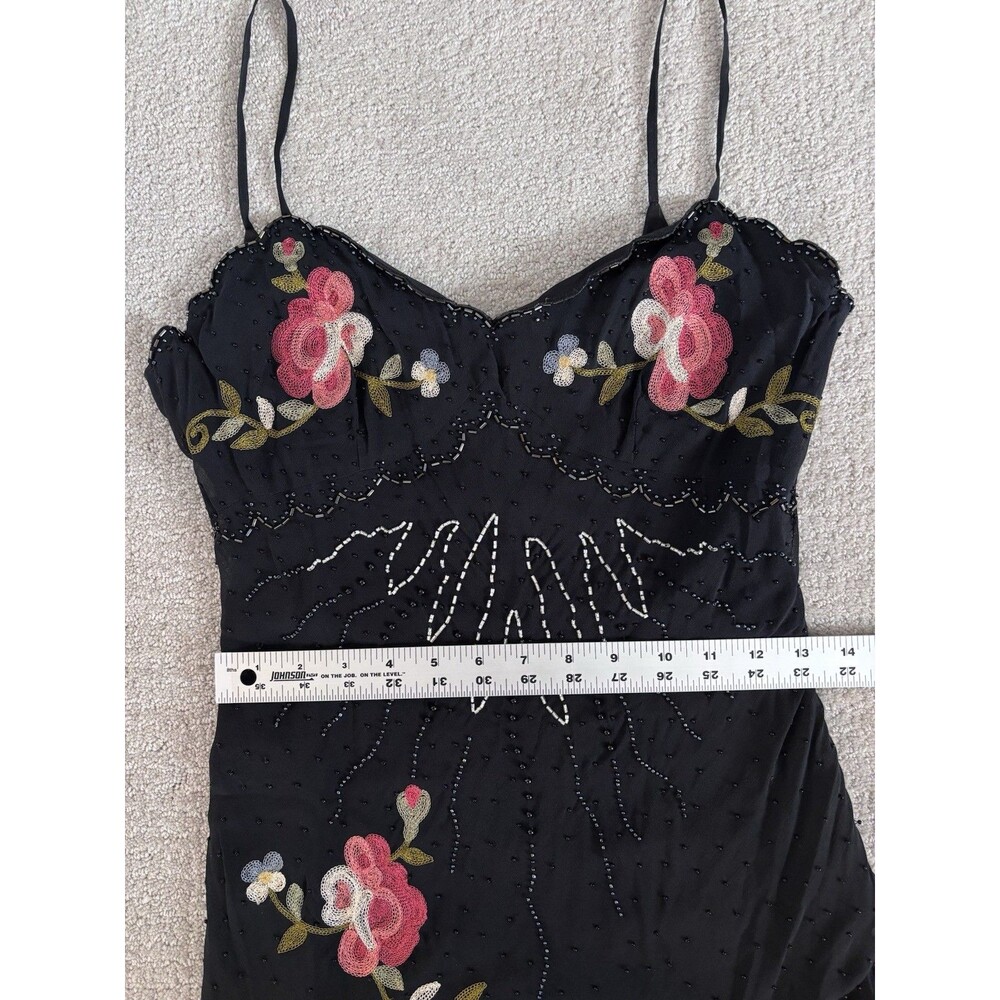VTG Y2K Cache Silk Maxi Dress Sz 8 Beaded Embroidered Floral Whimsy Fairy Goth - Picture 7 of 16